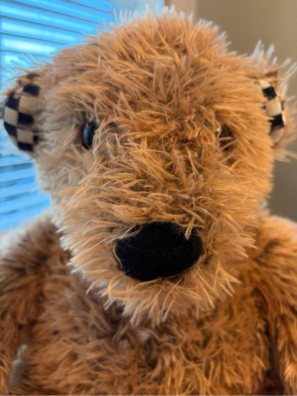 MacKenzie Childs Mac the Teddy Bear courtly check trim 17” - Picture 2 of 9